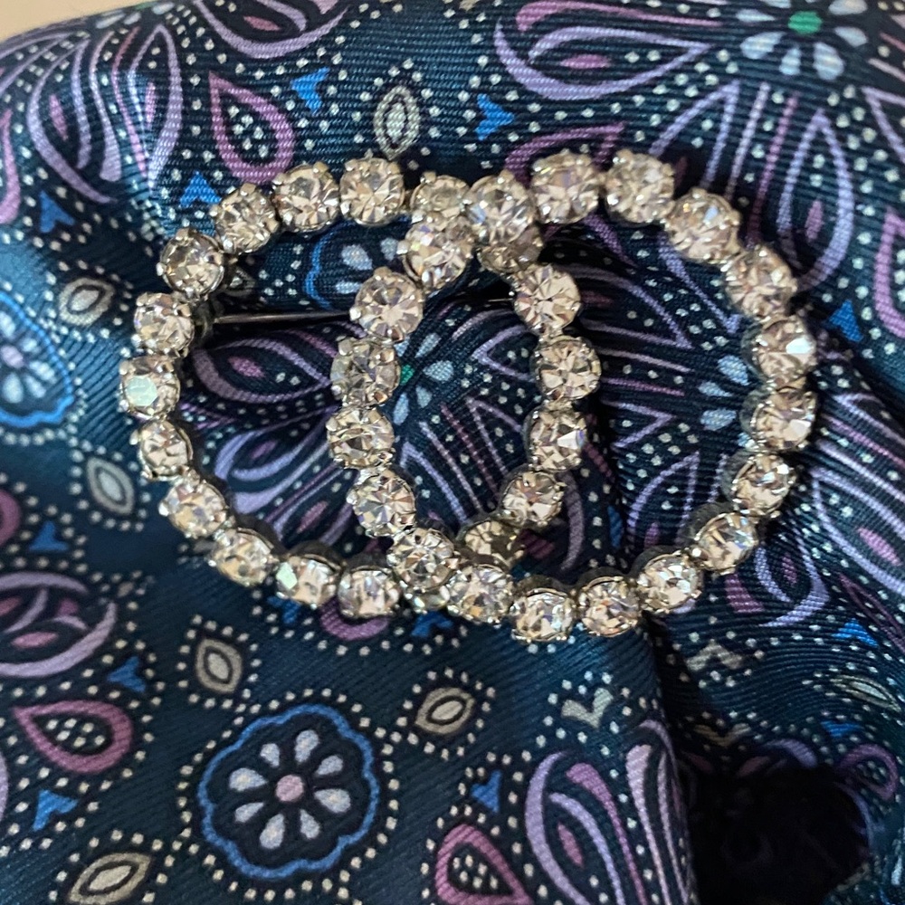 Vintage Rhinestone Double Circle Brooch | Silver Tone | 4.5 cm
